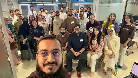 Sohaib Tariq with the 35 product managers who attended the AI for PMs workshop at the APIMatic office in Islamabad
